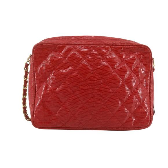 Chanel Lizard Camera Bag Vintage Tassel CC Exotic Red/Gold Rare Shoulder Leather - Picture 2 of 13